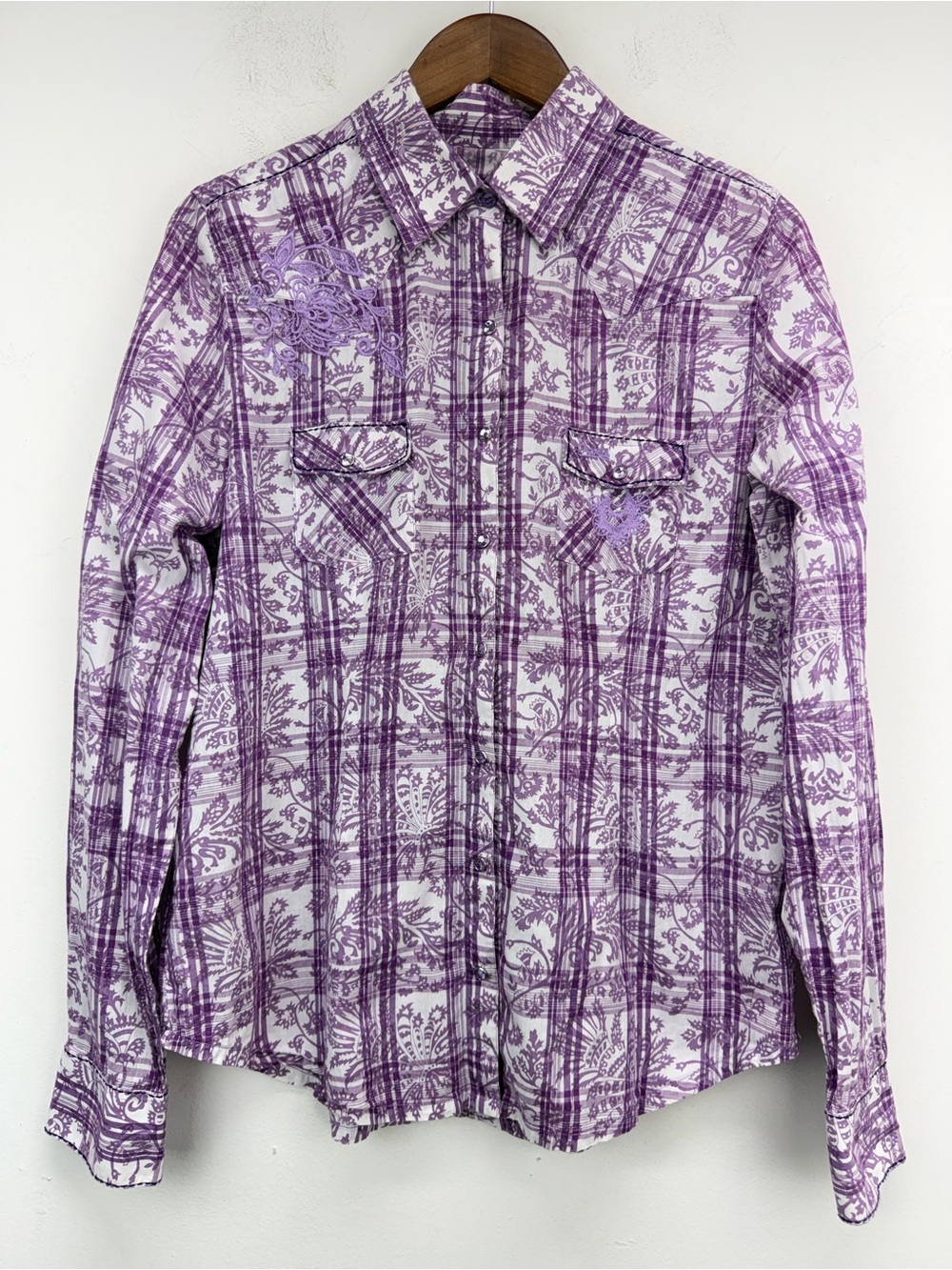 Outback Trading Company size Large Women’s Purple Floral Cowgirl Western Shirt
